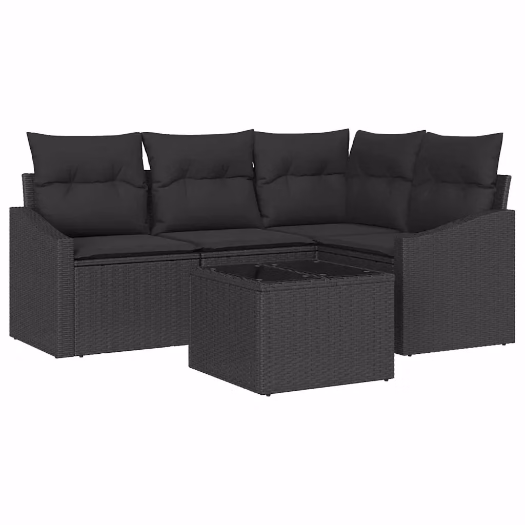 Set Divano da Giardino a L vidaXL in Polyrattan Nero con Cuscini e Tavolino da Caffè – 2