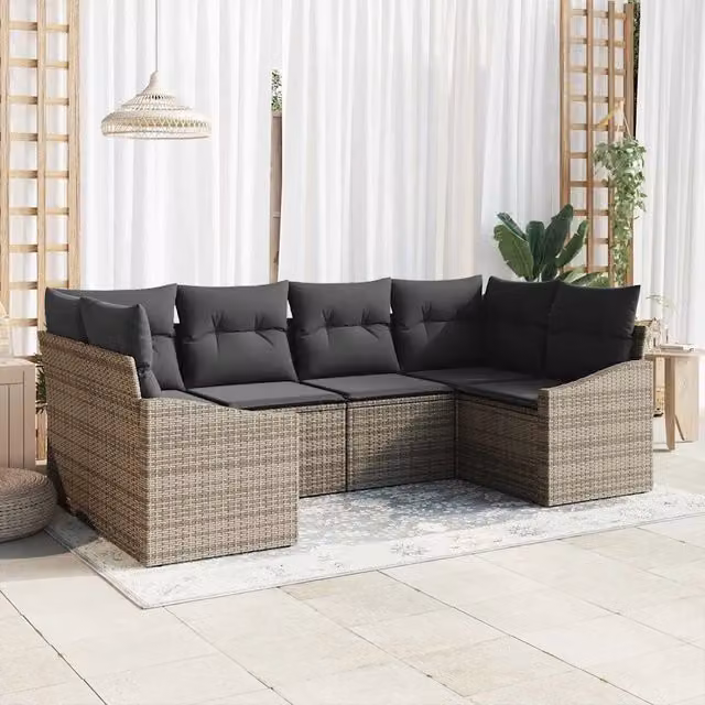 Set Divano da Giardino 6 pz Grigio polyrattan 3355528