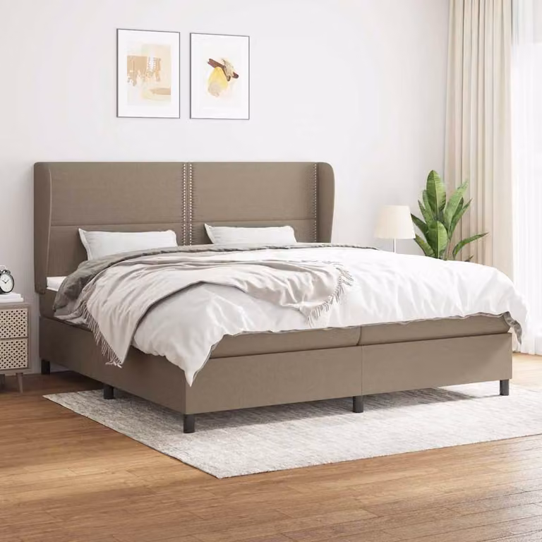 vidaXL Giroletto a Molle con Materasso Ibrido in Tessuto Beige e Bianco, L/P: 200 x 200 cm