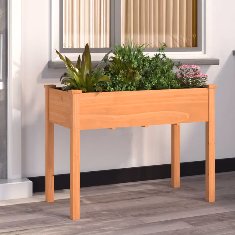Fioriera con fodera vidaXL in legno massello di abete, colore marrone, L 118 cm x P 59 cm x H 76 cm