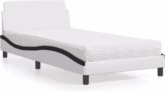 Letto moderno vidaXL con materasso in similpelle e tessuto bianco e nero L/P: 100 x 200 cm