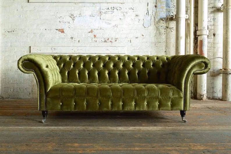XXL Big Sofa 3 Sitzer Couch Chesterfield Polster Sitz Garnitur Leder Grün