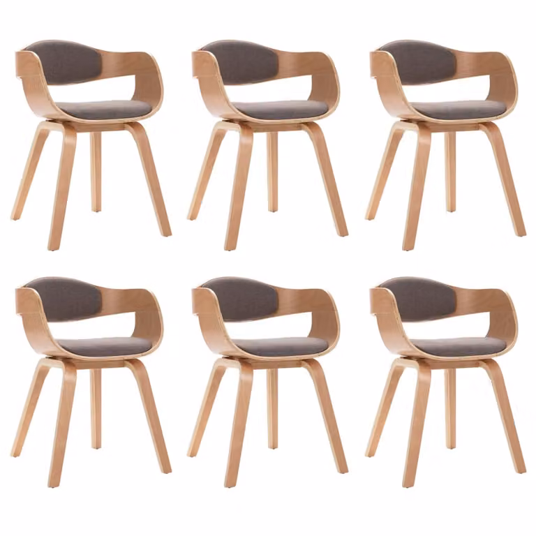 Sedie da pranzo 6 pezzi. Legno di bengala e tessuto color tortora