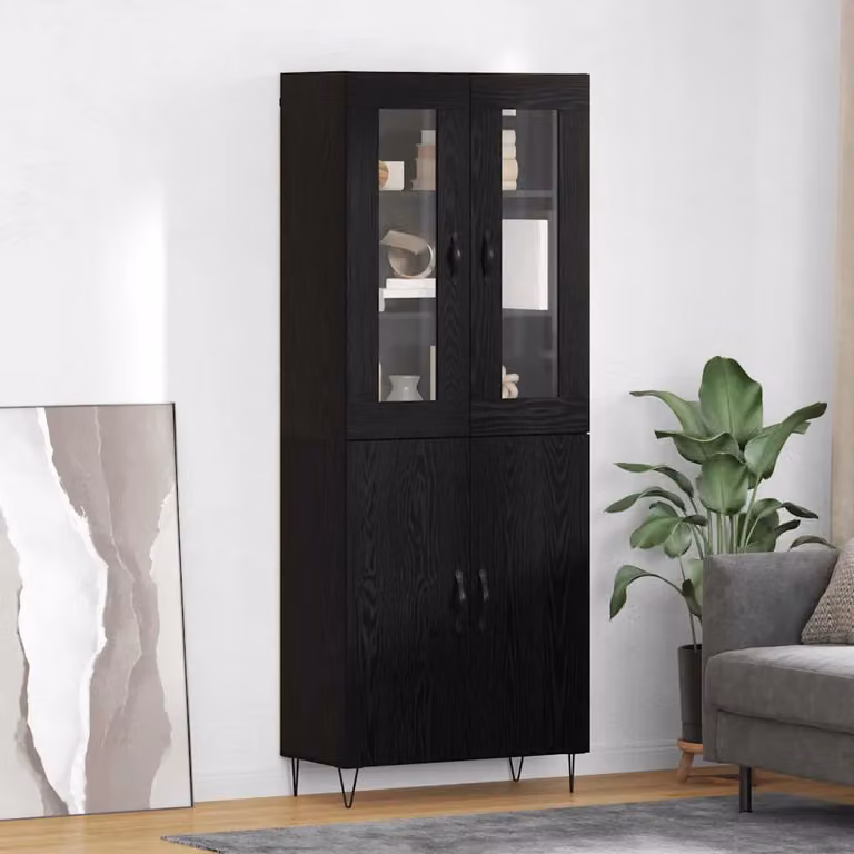 vidaXL Credenza Moderna in Rovere Bianco e Nero con Ante in Vetro L: 69,5 cm, P: 34 cm, H: 180 cm