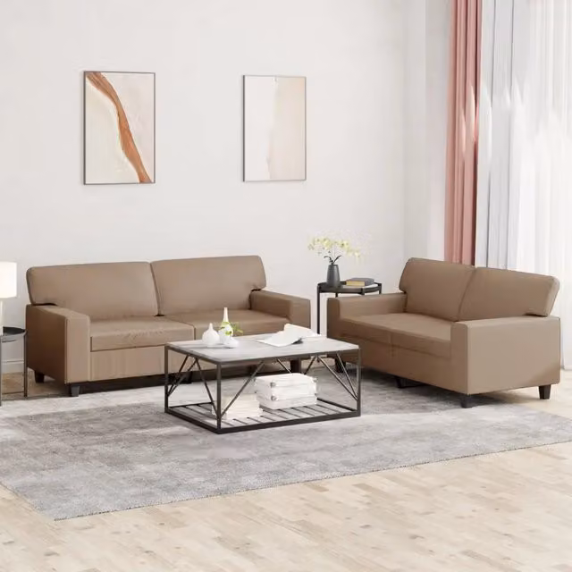 Set di 2 divani moderni vidaXL in similpelle beige con cuscini inclusi – 1