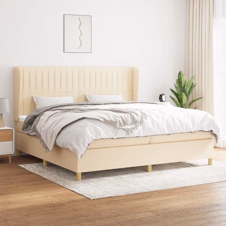 Maison Exclusive - Giroletto a Molle con Materasso Crema 200x200 cm in Tessuto
