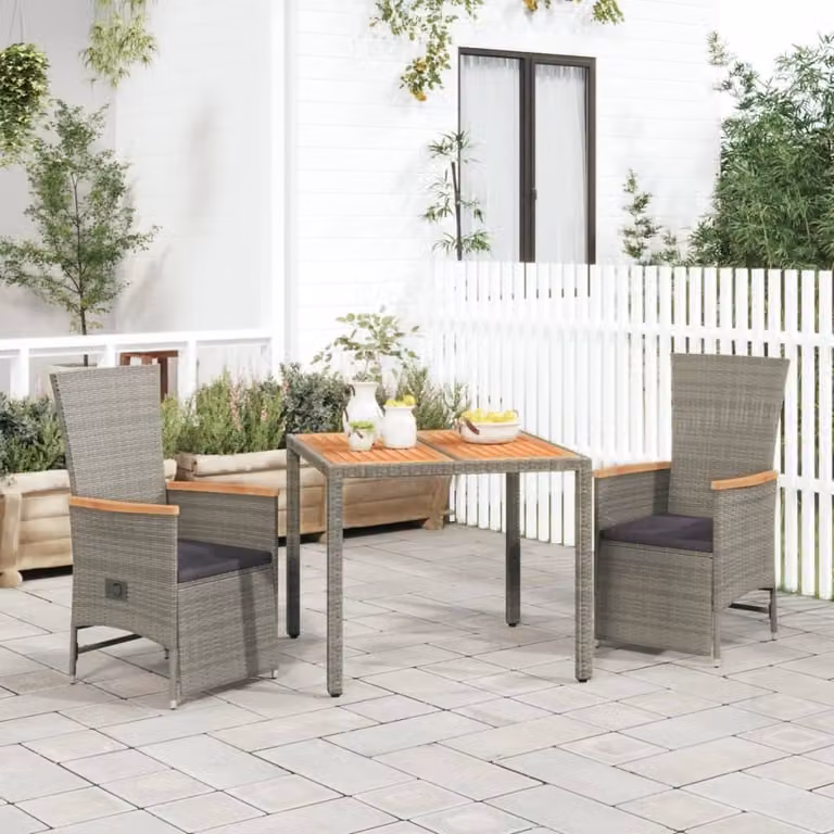Maison Exclusive - Set da pranzo da giardino 3 pezzi con cuscini grigio in polyrattan