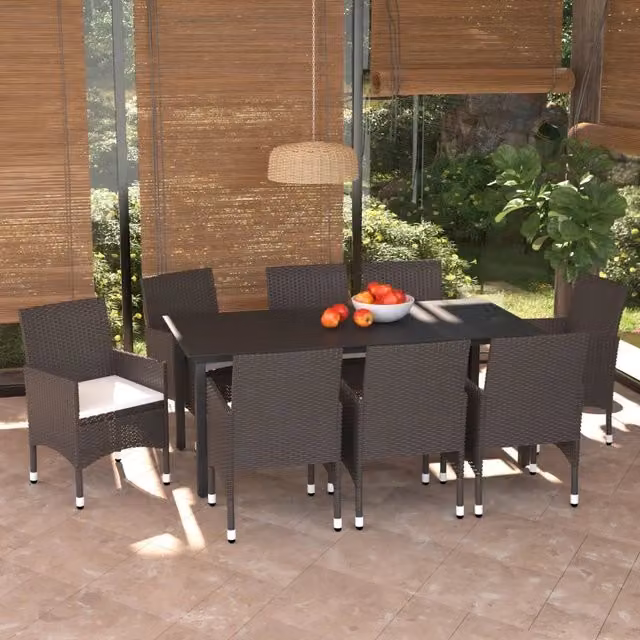 Set Pranzo da Giardino 9 pz con Cuscini in Polyrattan Marrone 3094996