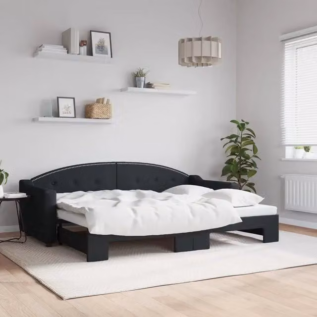 Divano Letto Moderno vidaXL con Letto Estraibile in Tessuto Nero L: 223 cm, P: 90 cm, H: 75 cm