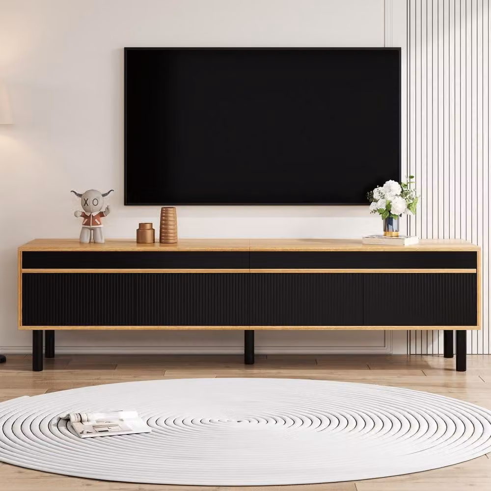 Mobile TV a basso profilo - Armadio a tre ante in legno nero - 170x47 cm