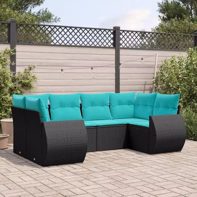 Set Divani da Giardino 6 pz con Cuscini Nero in Polyrattan 3221776