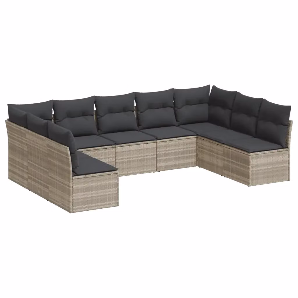 vidaXL Set Divano da Giardino 9pz Moderno in Polyrattan Grigio con Cuscini Imbottiti e Rivestimenti Rimovibili – 2