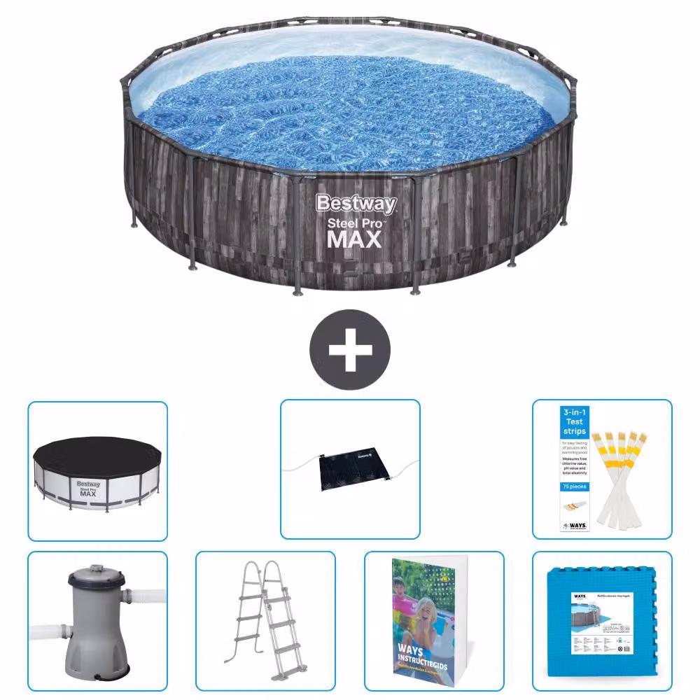 Bestway Steel Pro MAX, piscina in acciaio, forma rotonda, dimensioni 427x107 cm, composta da 6 parti, modello S621