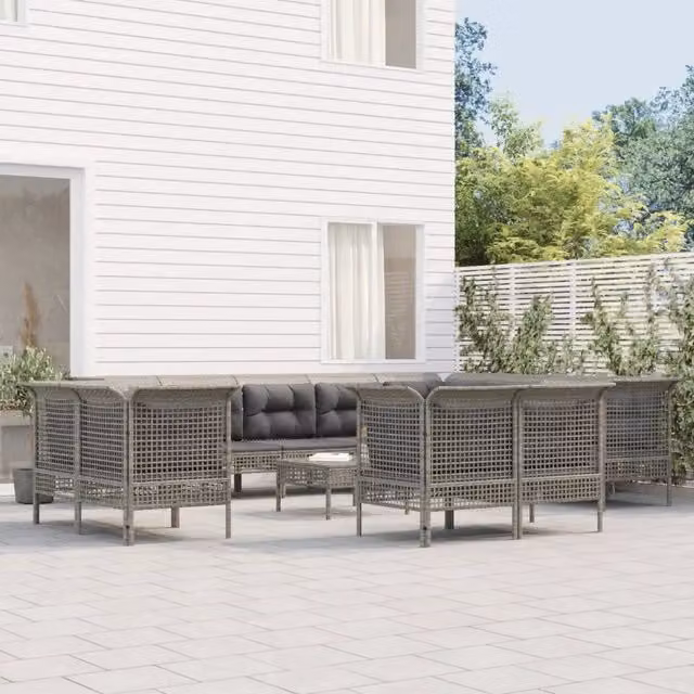 Set Divani da Giardino 13 pz con Cuscini in Polyrattan Grigio 3187588