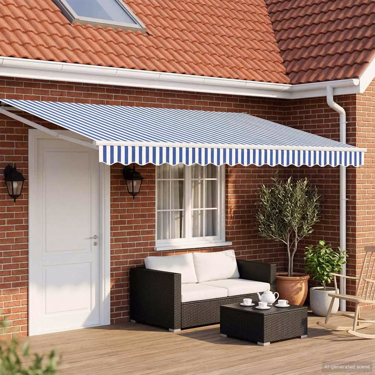 Tettuccio elettrico retrattile vidaXL in poliestere e alluminio, Blu e Bianco, L: 5 m x P: 3 m