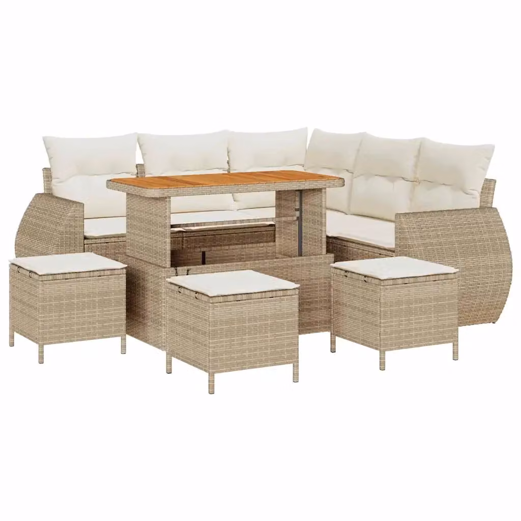 Set Divano da Giardino vidaXL 9 Pezzi con Poltroncina, Tavolino e Cuscini, Design Moderno a L, Colore Beige e Bianco – 2