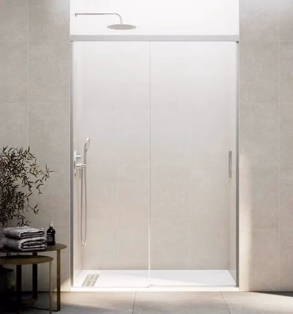 Box doccia frontale BASIC 1 fisso + 1 scorrevole 135-140 cm (56-61) nichel vetro trasparente