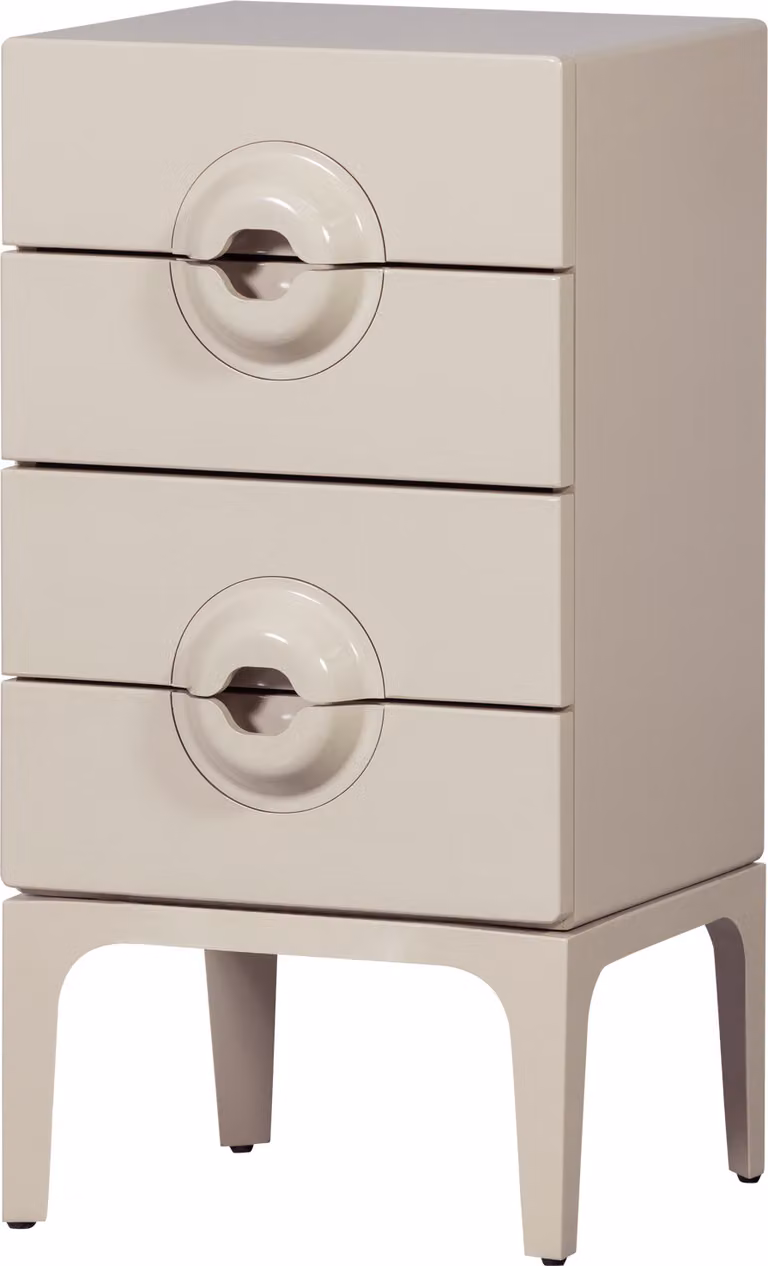 Comodino "Merge" con 4 cassetti, in legno, colore grigio-beige