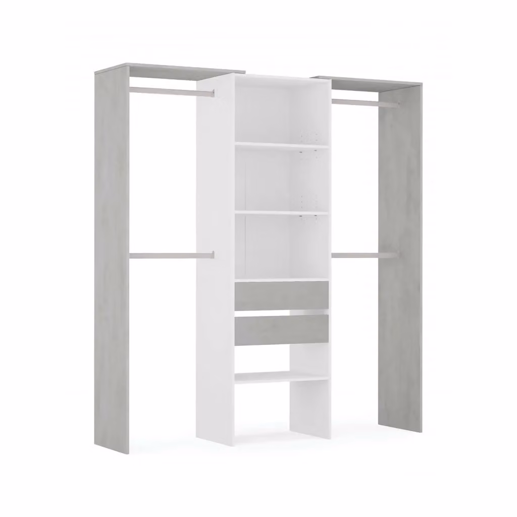 Cabina armadio aperta DMORA Guardaroba Amico con bastone appendiabiti, ripiani e cassetti, Bianco e Grigio, L: 179 cm, P: 50 cm, H: 202 cm – 2
