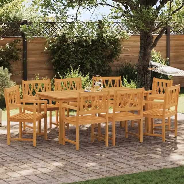 Set di 8 sedie da giardino vidaXL in legno di acacia massello naturale con braccioli colore marrone