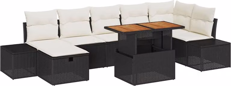 Set Divano da Giardino con cuscino 8 pcs Nero polyrattan