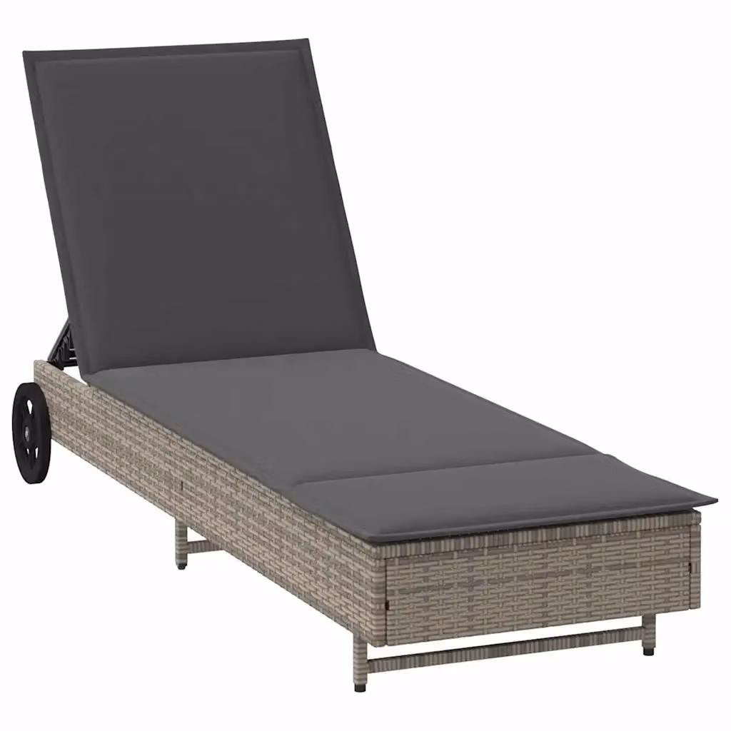 Lettino prendisole con ruote e cuscino in polyrattan grigio vidaXL – 2
