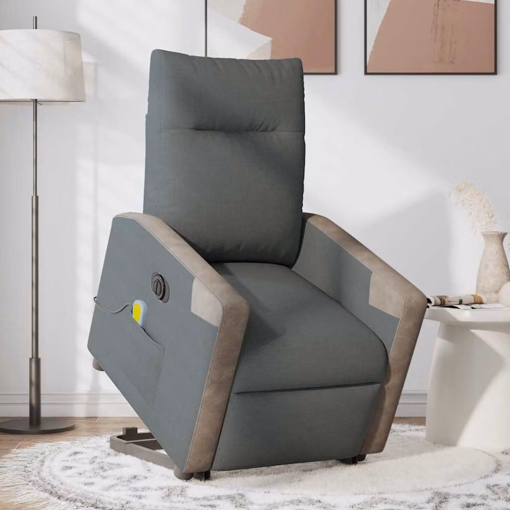 Poltrona Alzapersona con Massaggio Elettrico vidaXL Grigio Scuro in Tessuto