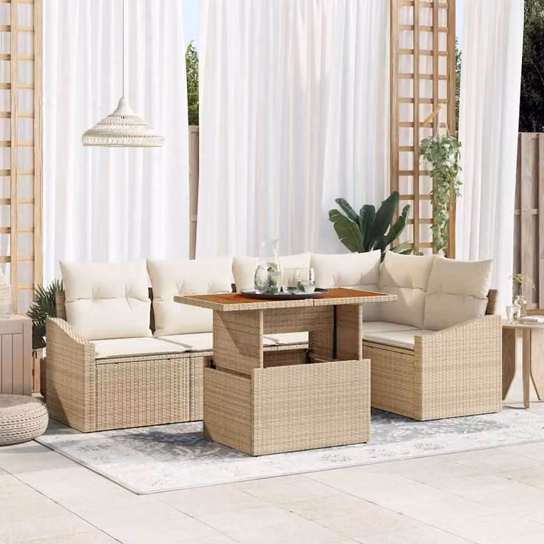 Maison Exclusive - Set da giardino composto da 6 pezzi, divano in rattan sintetico beige