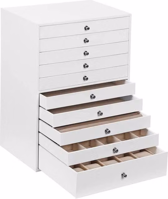 Cassa orologio con contenitore per gioielli 10 livelli con carrello JBC10W