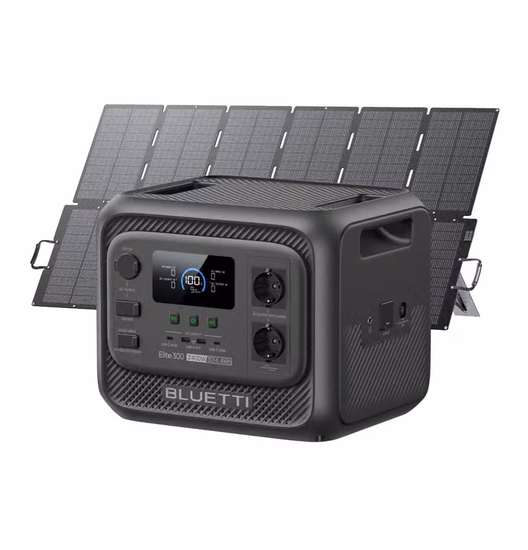 Generatore di corrente BLUETTI Elite 300 con pannello solare da 500 W, stazione di ricarica LiFePO4 da 3014 Wh con uscite CA da 2400 W, backup da 3 kWh per la casa, le emergenze e il camper