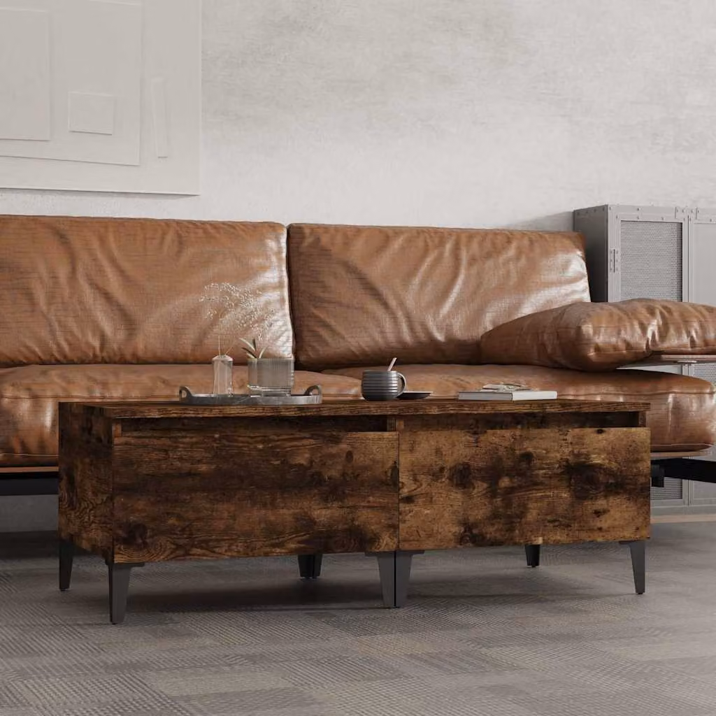 Set di 2 tavolini da soggiorno vidaXL in legno multistrato e metallo, colore rovere fumo, L/P/H: 50 x 46 x 35 cm