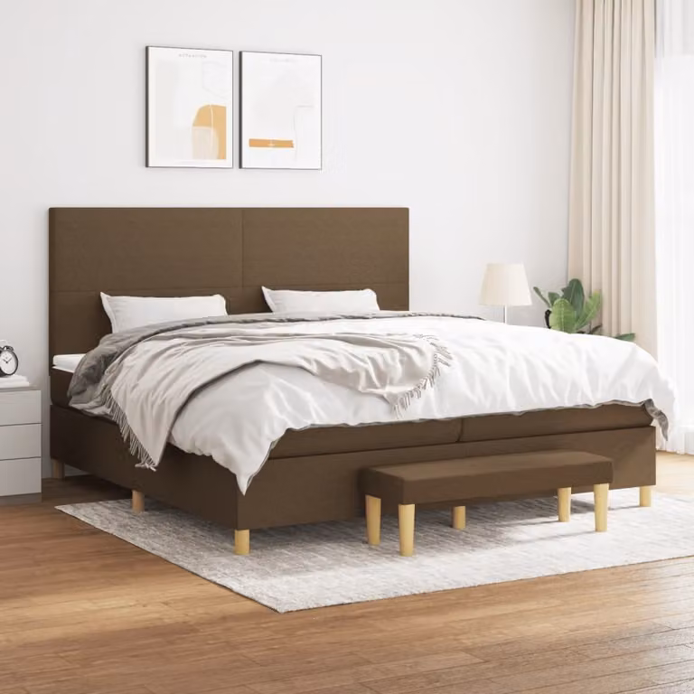 The Living Store Letto a molle con materasso marrone scuro 200x200 cm in tessuto