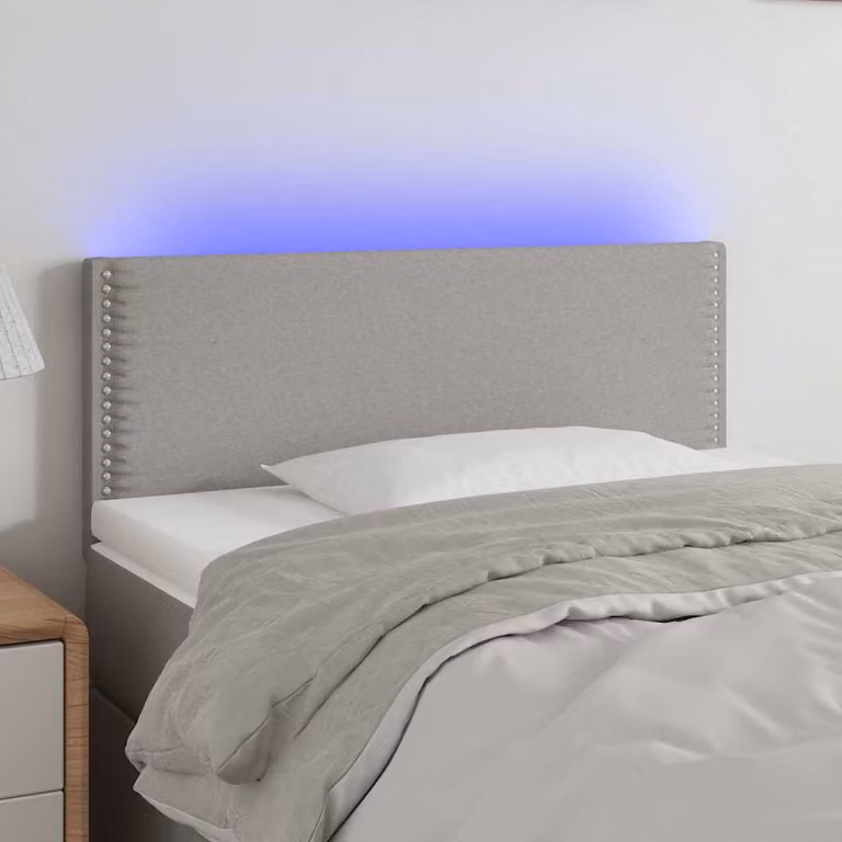 Testiera per letto con illuminazione LED e porta USB vidaXL in tessuto grigio, L: 90 cm, P: 5 cm, H: 78-88 cm