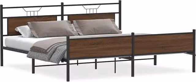 Letto matrimoniale | Letto per adulti | Giroletto senza Materaso in Metallo Rovere Marrone 193x201 cm