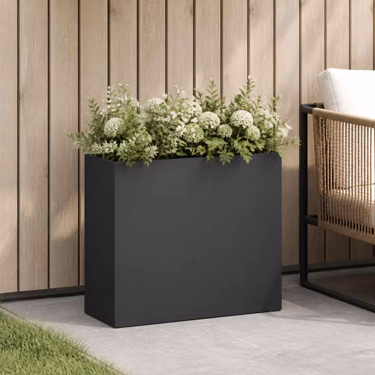 Vaso da giardino vidaXL in acciaio nero L: 50 cm, P: 20 cm, H: 40 cm