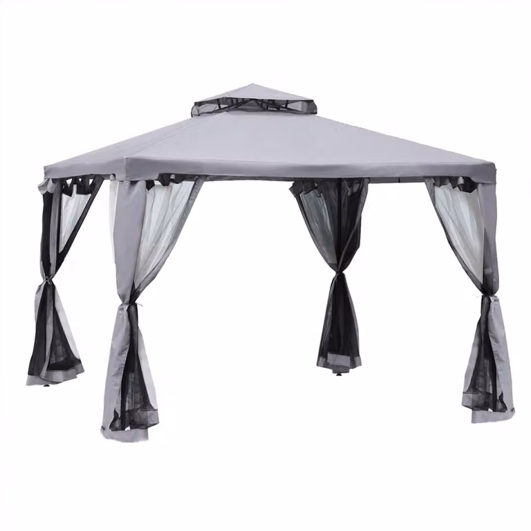 Padiglione Da Giardino Gazebo Tenda Da Giardino Tenda Da Festa Con 4 Pareti Laterali Resistente Alle Intemperie Metallo Poliestere Grigio Chiaro 3 X 3 X 2,6 M