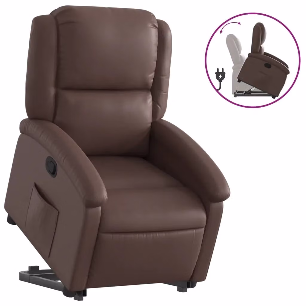 Poltrona Alzapersona Reclinabile vidaXL in Similpelle Marrone con Assistenza Elettrica per Senior – 2
