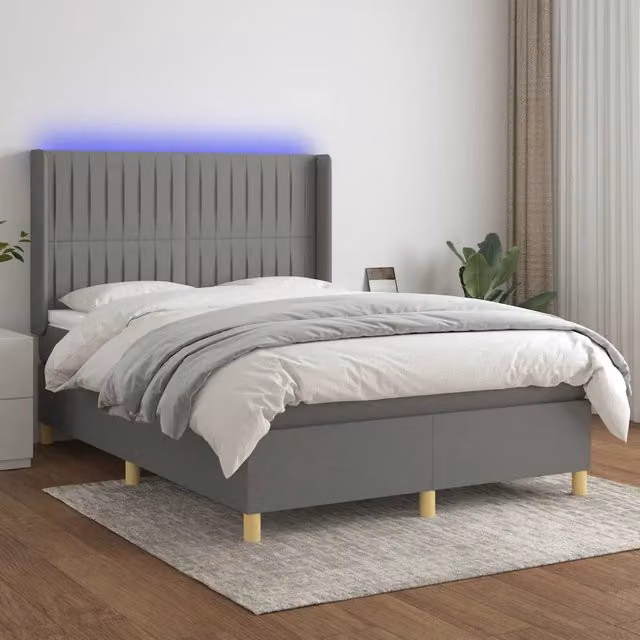 Letto Ibrido con Materasso e Illuminazione LED vidaXL in Tessuto Grigio e Bianco L/P: 140 x 200 cm