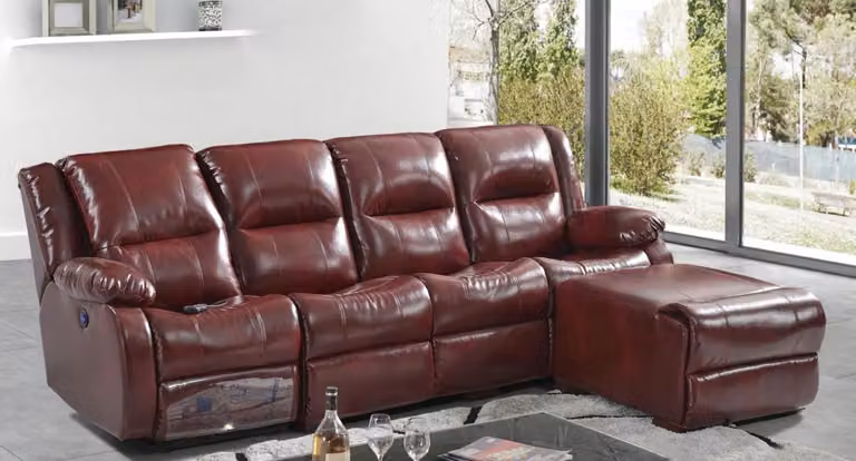 Sofa 4 Sitzer Polster Kunstleder Wohnlandschaft Sofas Pouffe Luxus Möbel
