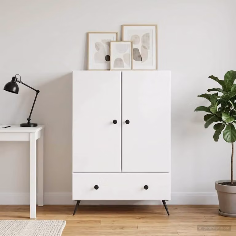 Credenza moderna vidaXL in legno ingegnerizzato bianco lucido L 66 cm x P 34,5 cm x H 95 cm
