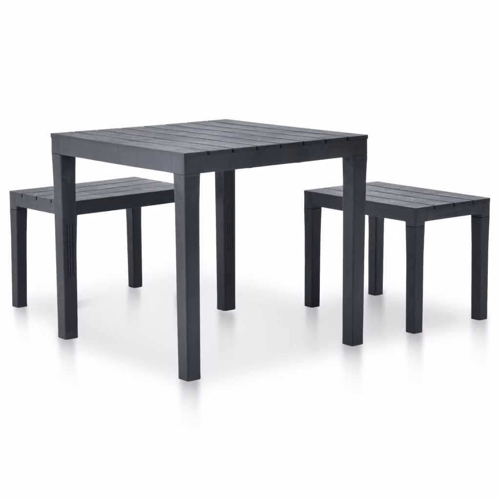 Tavolo da giardino con 2 panche in plastica antracite