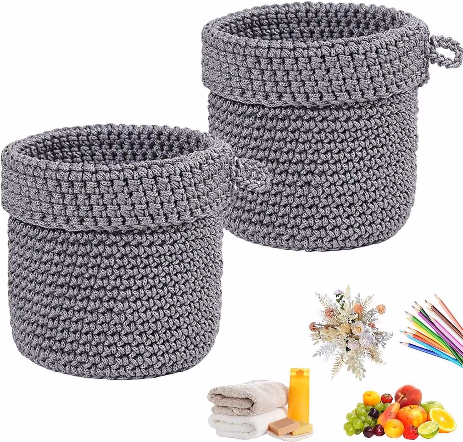 Cesti da parete sospesi, realizzati in corda di cotone, confezione da 2 pezzi, intrecciati a mano, ideali per cucina e bagno