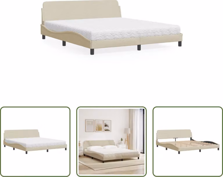 The Living Store Letto con materasso crema 180x200 cm in tessuto