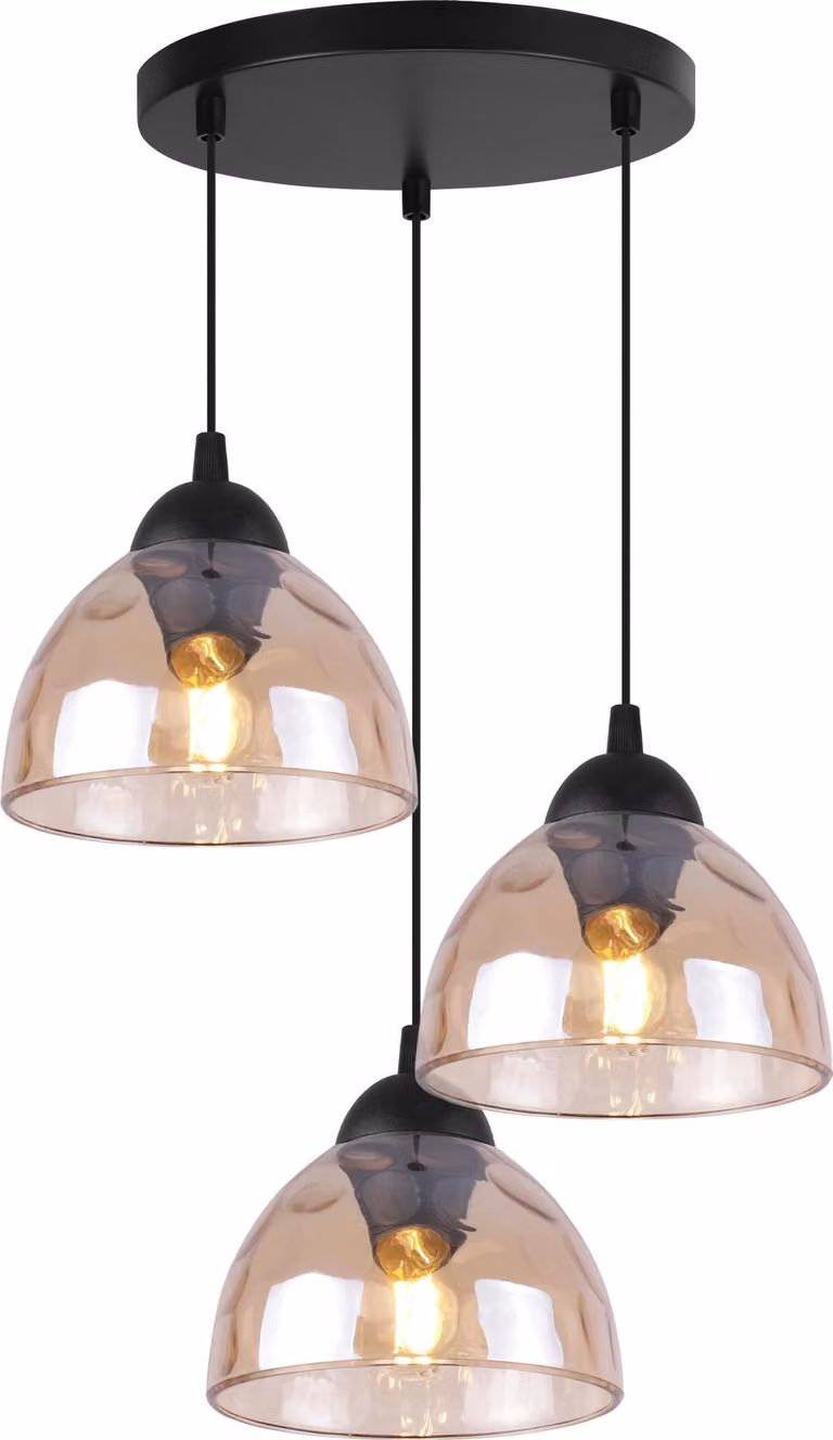 Lampada a sospensione Venice a 3 luci con paralumi in vetro ambrato E27