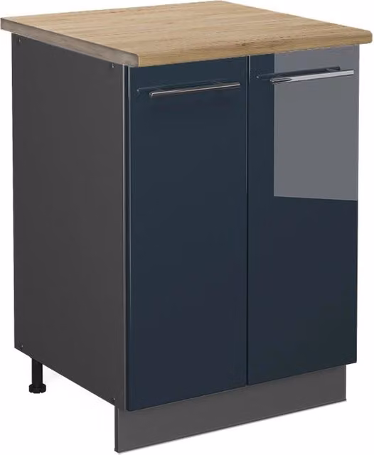 Mobiletto base cucina Fame-Line Blu scuro lucido/Antracite 60 cm, PL Rovere Vicco