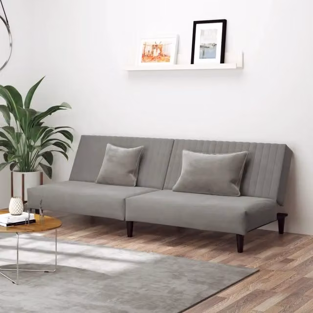 Divano Letto a 2 Posti Grigio Chiaro in Velluto 375926