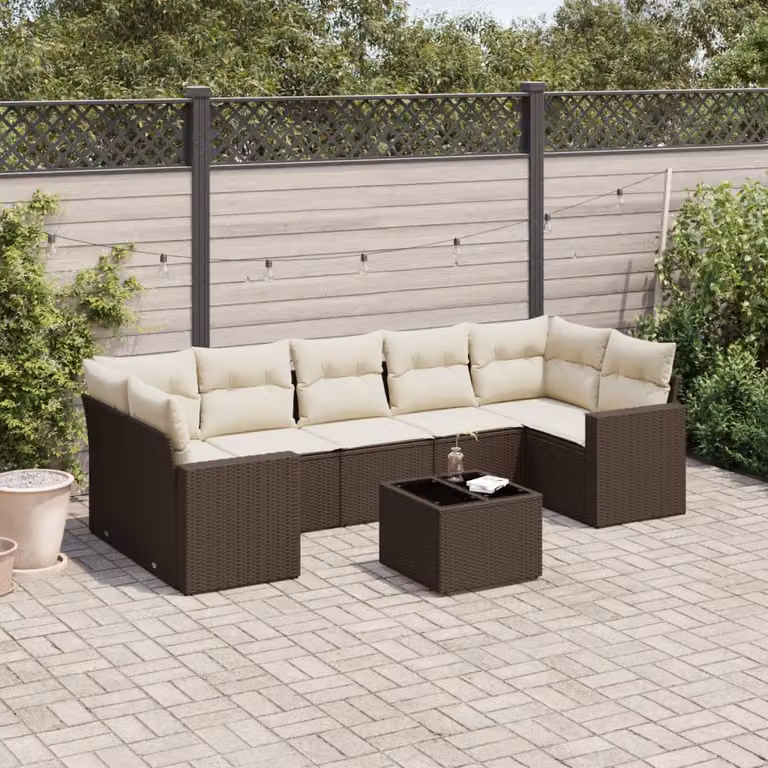 vidaXL Set Divani da Giardino 8 pz in Polyrattan Marrone con Cuscini e Tavolino da Esterno