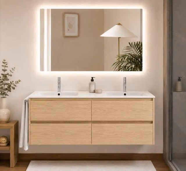 Mobile bagno componibile Estepa IBIZA QUATTRO con lavabo e colonna, finitura ash opaca, sospeso