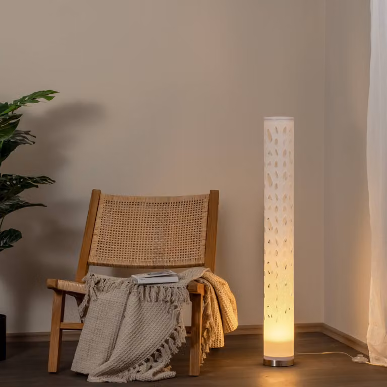 Lampada da terra Alisea Lindby, Bianco / Opale, Soggiorno / Sala da pranzo, Plastica, Moderno, Lampada da terra