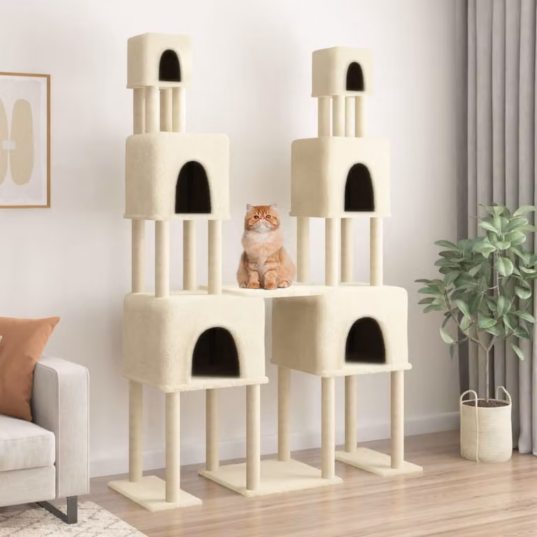 Albero per gatti vidaXL con tiragraffi in sisal e cuccia, colore beige, Altezza: 199 cm